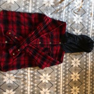 Flannel shirt with hood